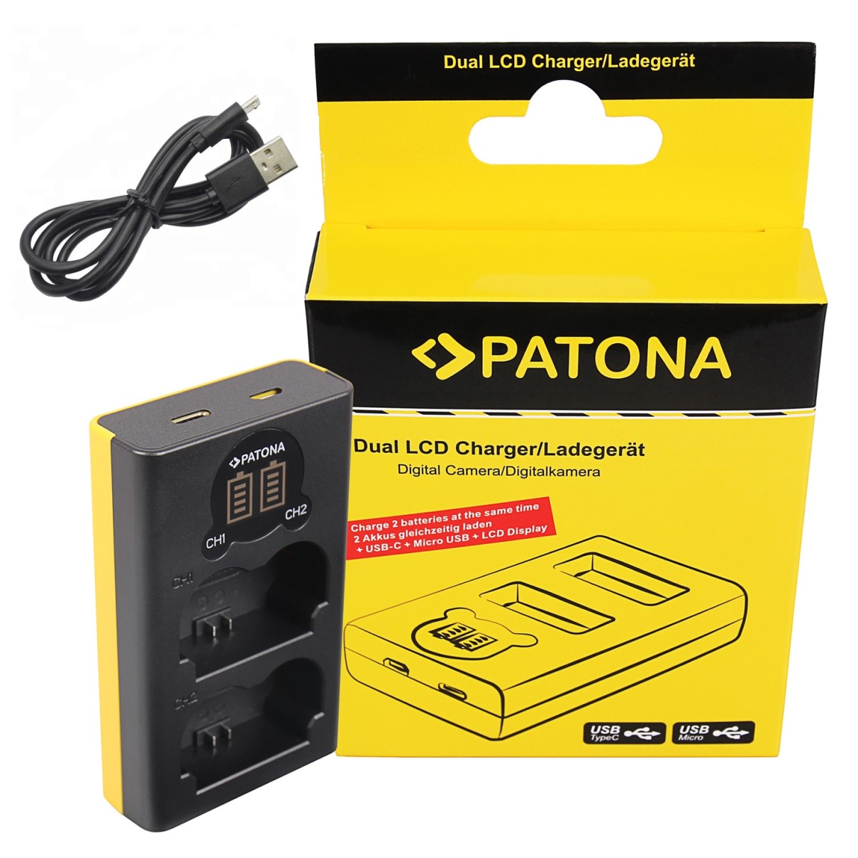 1888p Dual LCD USB Ladegerät für Fuji NP-W235 Fujifilm X-T4 XT4 inkl. Micro USB Kabel
