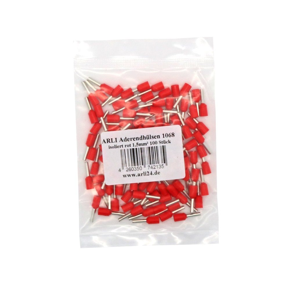 rot-1-5 arli 100x aderenhülsen isoliert aderendhülse set rot 1,5 mm crimpzange handcrimpzange  kabelschuhe abisolierzange crimp zange klemmen quetverbinder quetschverbinder schaltschrank werkzeug presszange sortiment