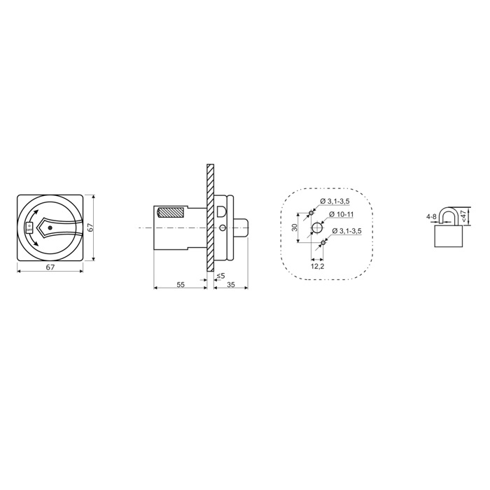 Hauptschalter-16A-Zeichnung-ohne arli drehschalter hauptschalter haupt schalter 16a elektro 4pol 4-pol notschalter aus schaltschrank verteilerschrank schrank anlage maschinen maschinenschalter trenn trennschalter reparatur reparaturschalter 2x 2 stück ip65 motorschalter strom