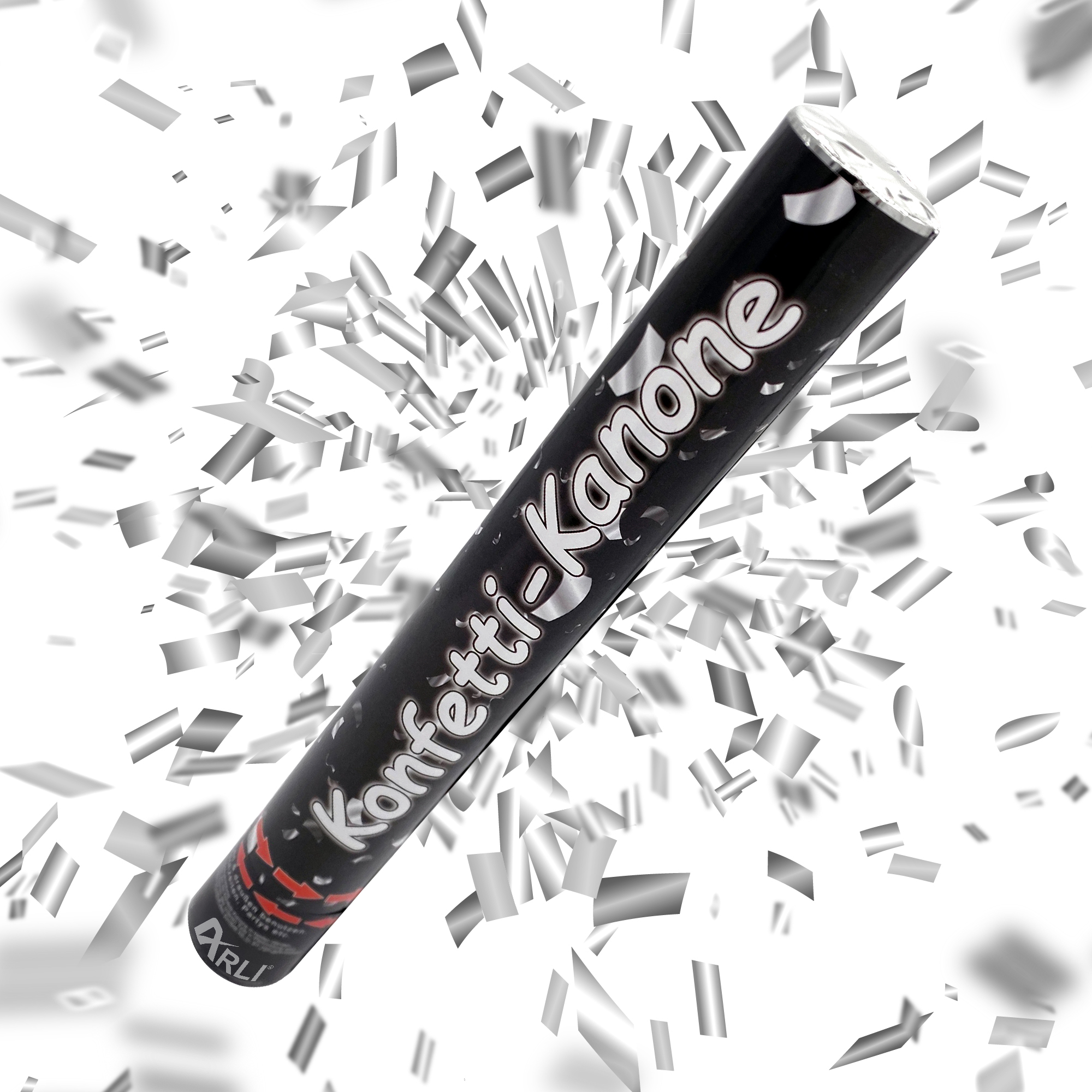 arli_partypopper_Konfetti-silber-explosiv Partypopper 38cm Silber  – XL Konfetti Kanone ohne Pyrotechnik für Hochzeiten, Geburtstage & Partys