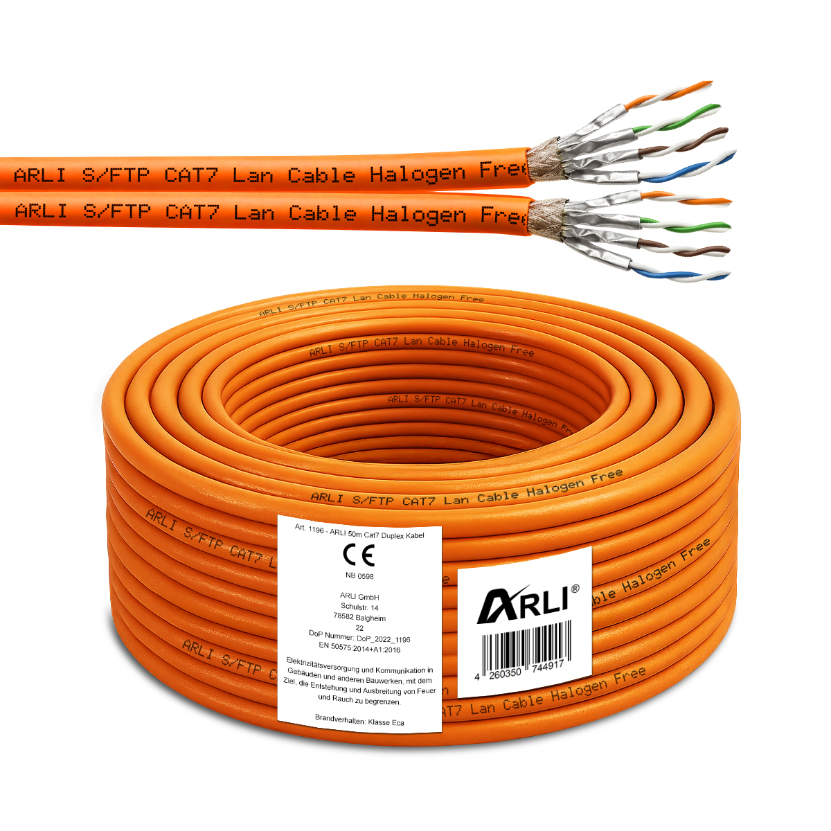 ARLI 50m Cat7 Duplex Verlegekabel S/FTP PIMF halogenfrei LSZH Twin Netzwerkkabel ARLI 50m Cat7 Duplex Verlegekabel S/FTP PIMF halogenfrei LSZH Twin Netzwerkkabel