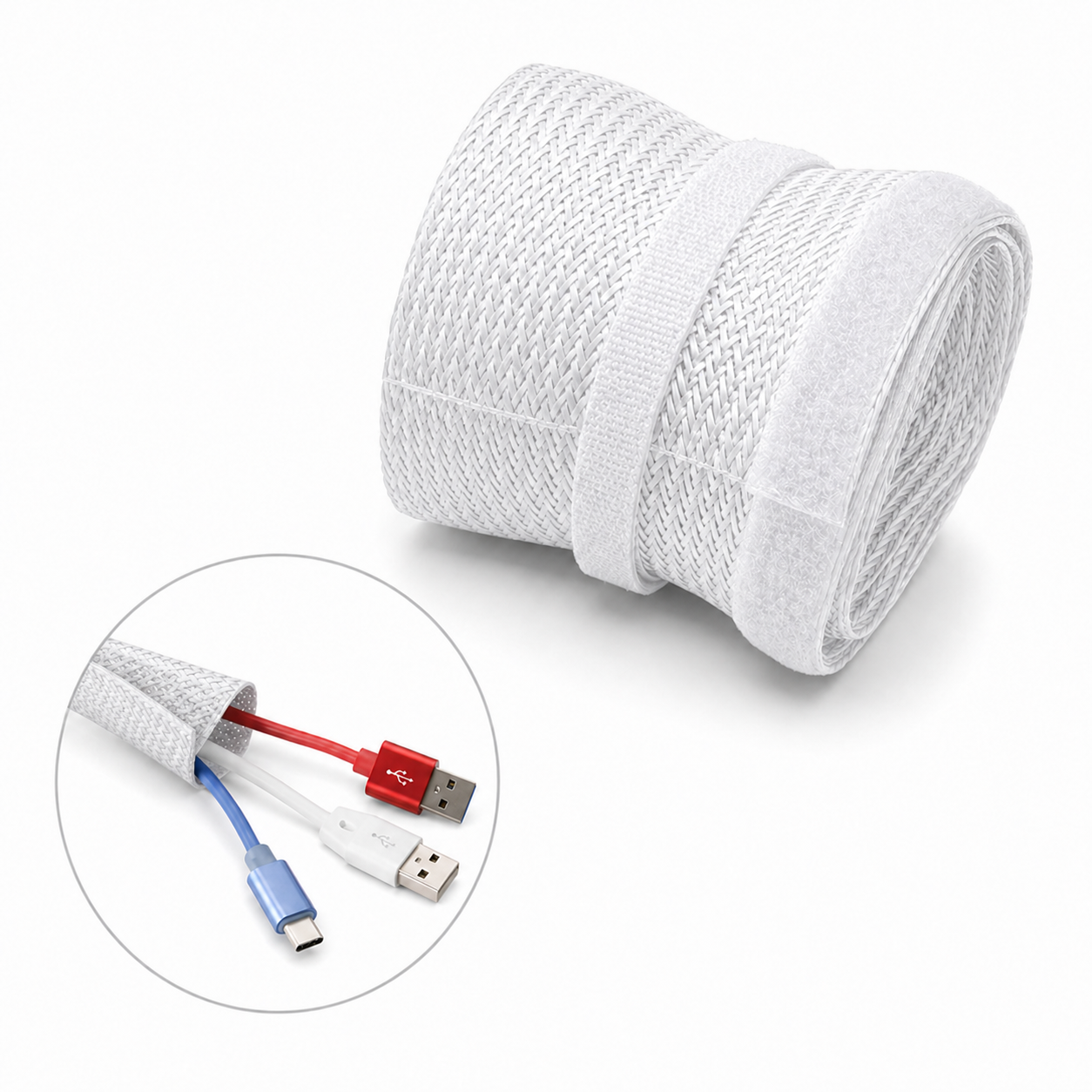 ARLI 2m Kabelschlauch mit Klettverschluss weiß Kabelmanagement Kabel Organizer flexibel Kabelkanal Kabelverkleidung Ø bis 23 mm