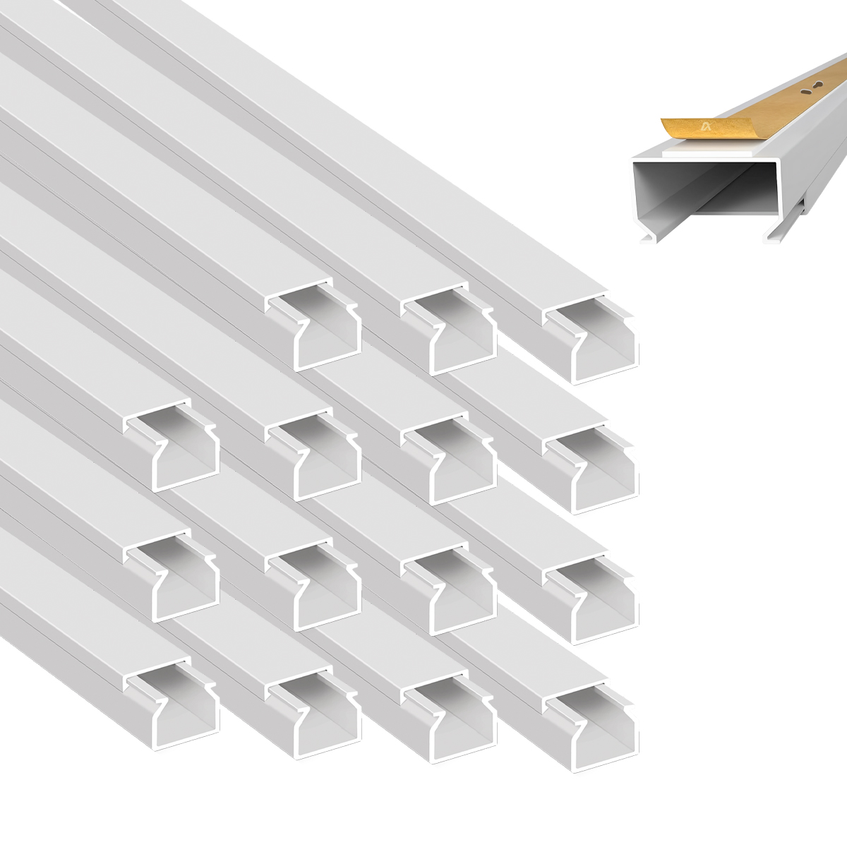 15x10-16m ARLI Kabelkanal selbstklebend 15x10 mm Weiß – 16m Installationskanal mit Klebeband & Bodenlochung IP40 PVC
