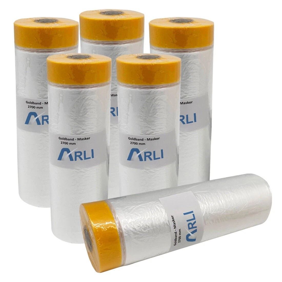 5x Goldband Masker 2700 mm x 16 m Abdeckfolie mit Klebeband Malerfolie Transparent Baufolie Tape
