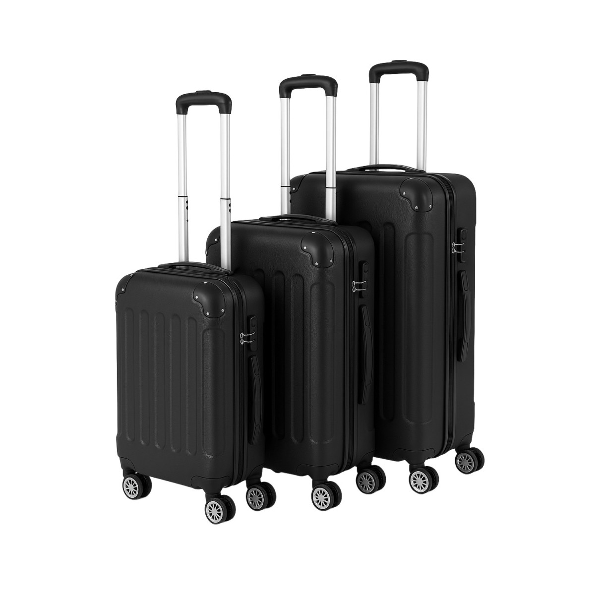 ARLI Kofferset 3er Reisekoffer Set M / L / XL Hartschalenkoffer Trolley Koffer mit Rollen & Schloss schwarz ARLI Kofferset 3er Reisekoffer Set M / L / XL Hartschalenkoffer Trolley Koffer mit Rollen & Schloss schwarz