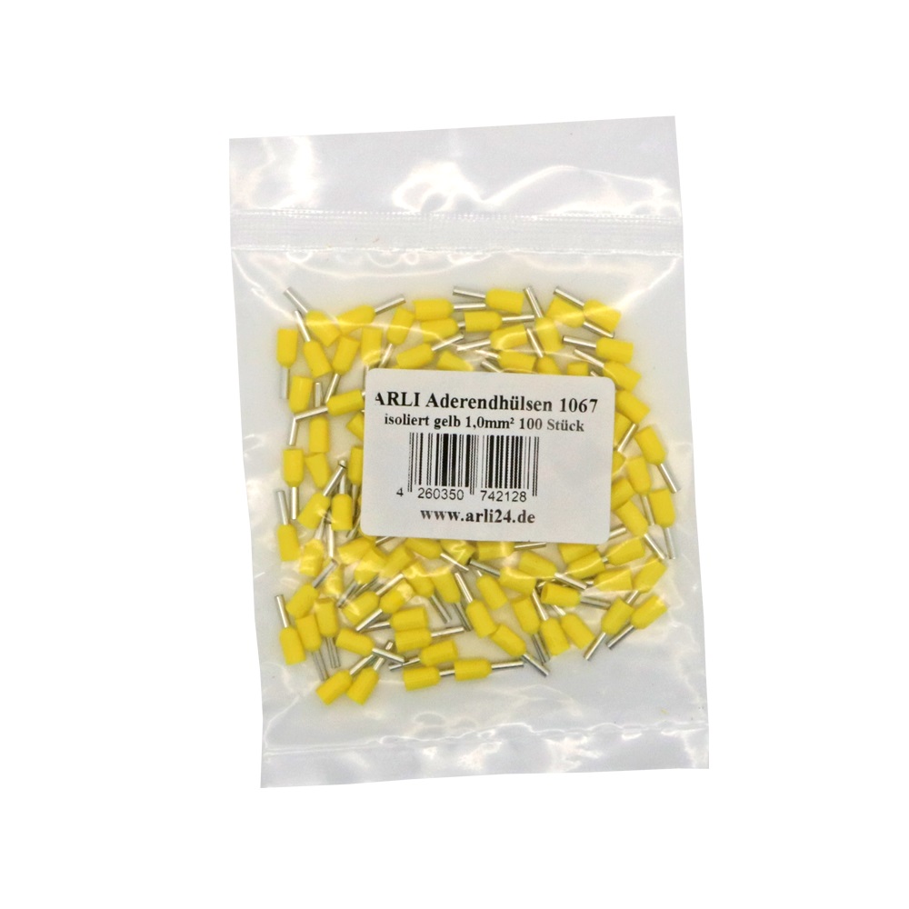 gelb-1-0 arli 100x aderenhülsen isoliert aderendhülse set gelb 1 mm crimpzange handcrimpzange  kabelschuhe abisolierzange crimp zange klemmen quetverbinder quetschverbinder schaltschrank werkzeug presszange sortiment