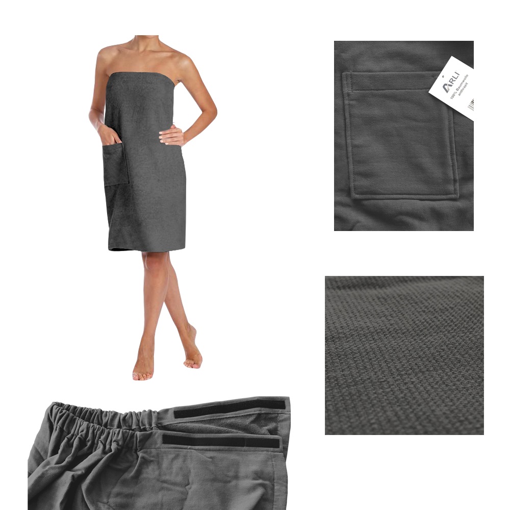 Saunatuch-Damen arli saunakilt baumwolle kilt saunetuch sauna handtuch tuch damen herren set sarong wellness frottee kleid bad handtücher familie strandtuch strand frauen bademantel bedemäntel badetuch klettverschluss hamam hamantuch 100% anthrazit