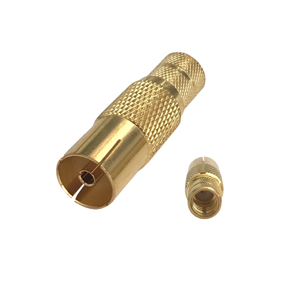 Antennenbuchse-gold-9-5mm TV Antennenkupplung vergoldet 9,5 mm mit F-Buchse für Koaxial Kabel direkt aufschraubbar Adapter