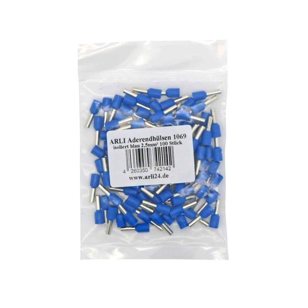 blau-2-5 arli 100x aderenhülsen isoliert aderendhülse set blau 2,5 mm crimpzange handcrimpzange  kabelschuhe abisolierzange crimp zange klemmen quetverbinder quetschverbinder schaltschrank werkzeug presszange sortiment