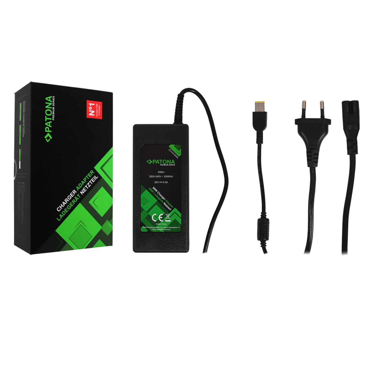 2580-1 PATONA Netzteil 20V 4,5A 90W Square Tip für Lenovo ThinkPad T470P T460P T440P X1 Carbon