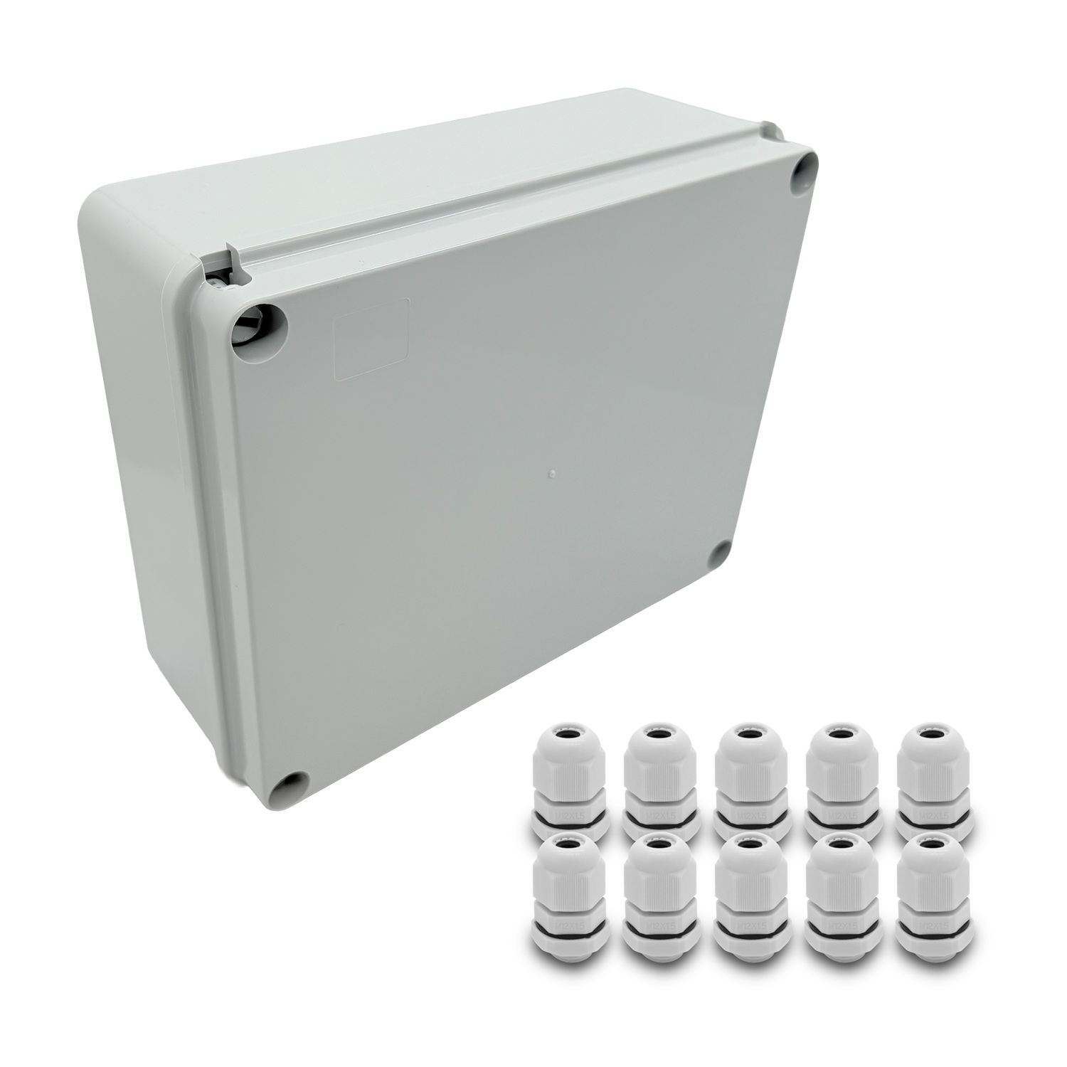 ARLI Abzweigdose  IP67 Aufputz 250 x 200 x 90 mm + 10x Kabelverschraubungen M12 x 1,5 mm