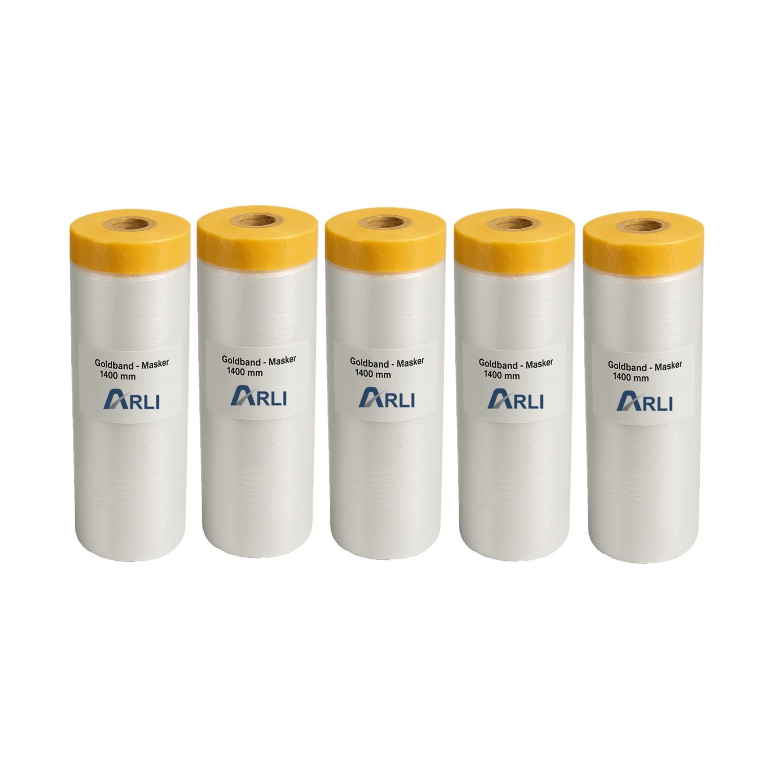 5x Goldband Masker 1400 mm x 25 m Abdeckfolie mit Klebeband Malerfolie Transparent Baufolie Tape