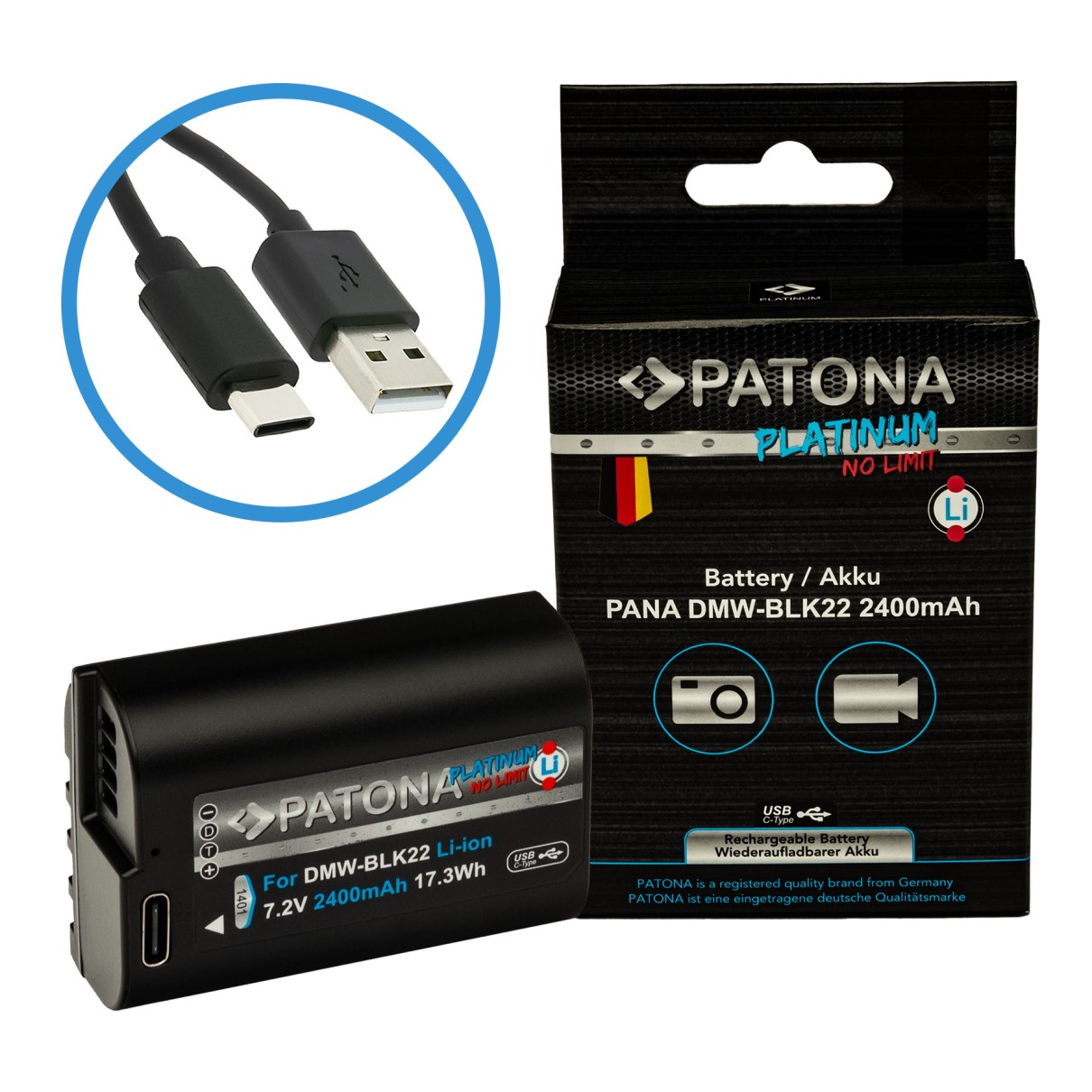 1401-1 Akku für Panasonic DMW-BLK22 mit USB-C Input S5 G9 GH5 GH5S