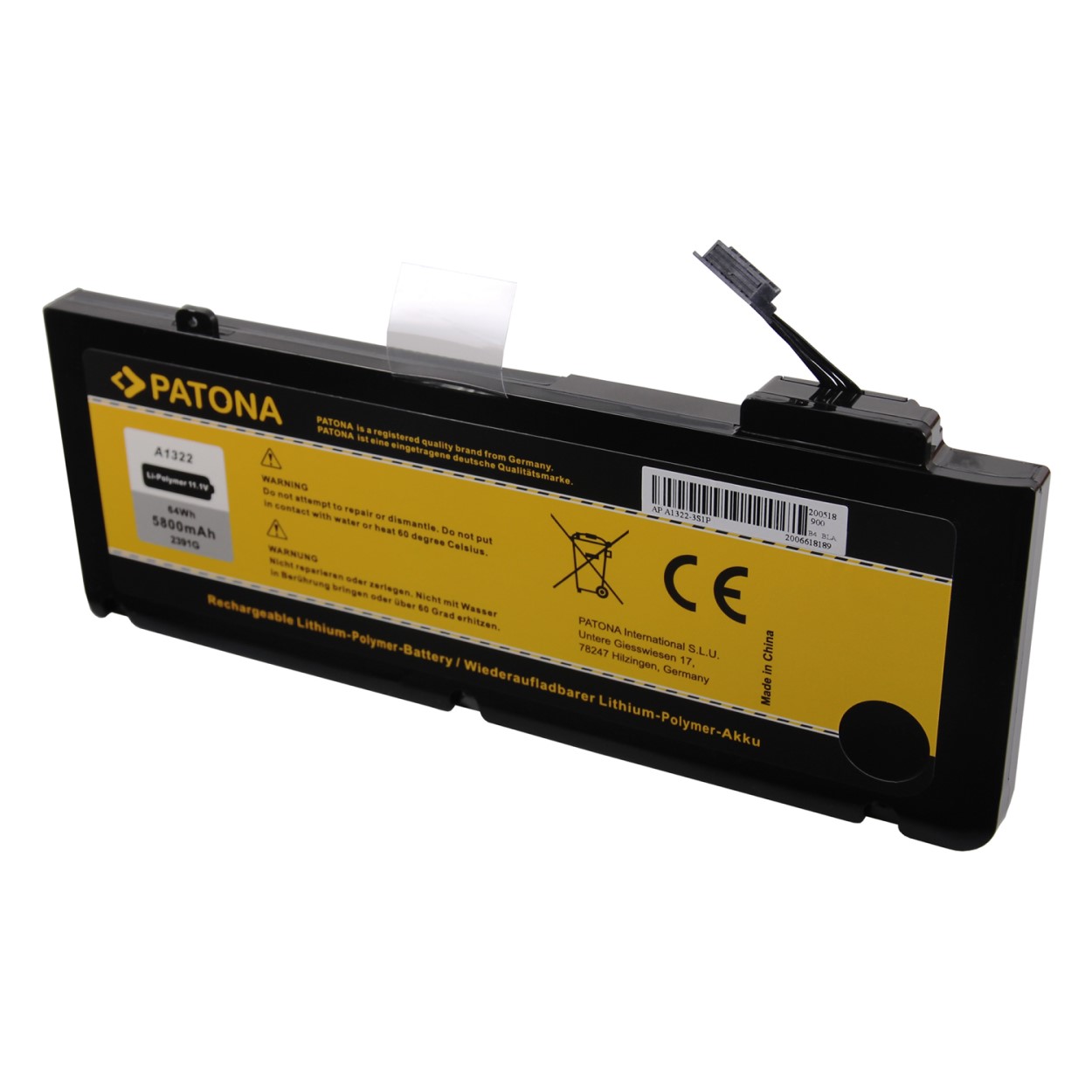 2391-2 PATONA Akku für Apple Macbook A1322 Mac Book Pro 13" A1278 13 zoll batterie Battery 020-6547-A 020-6765-A 661-5229 661-5391 661-5557 MB990LL/A MB991LL/A Unibody 2009 version 4400 mAh ersatzakku ersatz kompatibel