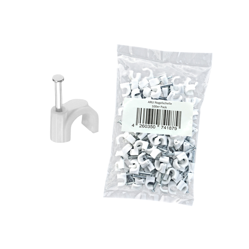 Nagelschelle-weiss-1584593107d53f arli nagelschelle 6 7 mm 7mm 100x 100 kabelschelle schelle kabelklemme kabelbefestigung kunststoff kabelschellen nagelschellen kabelschellen wand nägel nym sat tv telefon rundschelle kabel weiss weiß nagel leitung allzweck elektro