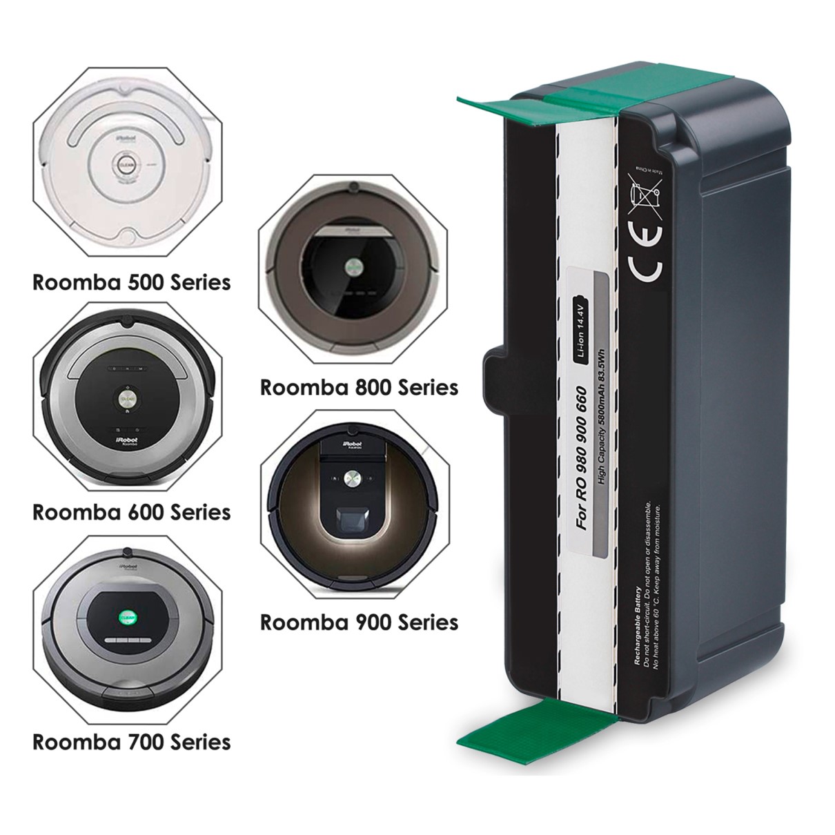 6139-6 Akku für iRobot Roomba 500 600 700 800 900 2130LI 4374392 4376392 4462425 4502233 11702 5800mAh