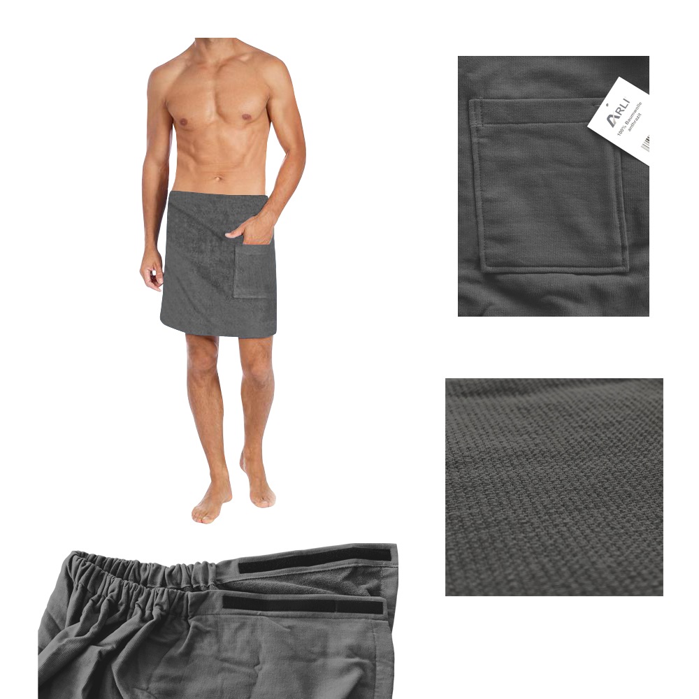 Saunatuch-Herren arli saunakilt baumwolle kilt saunetuch sauna handtuch tuch damen herren set sarong wellness frottee kleid bad handtücher familie strandtuch strand frauen bademantel bedemäntel badetuch klettverschluss hamam hamantuch 100% anthrazit