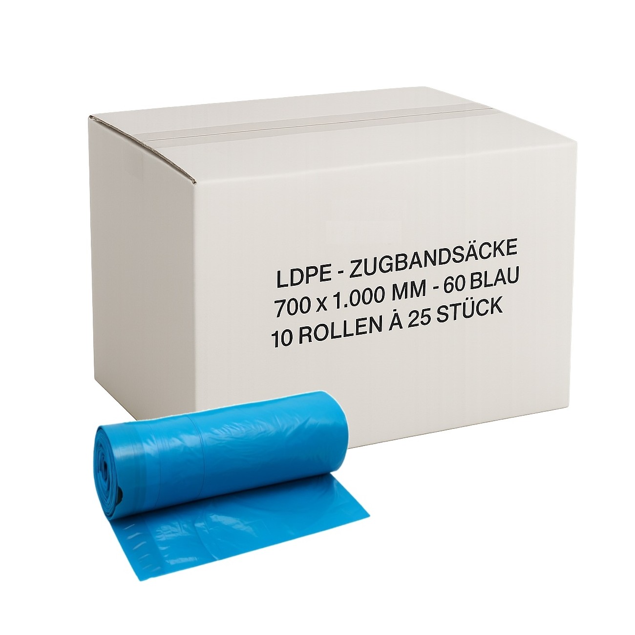 250x Zugbandsack 120L LDPE Müllsack 700 x 1000 mm blau Typ 60 mit Zugbandverschluss