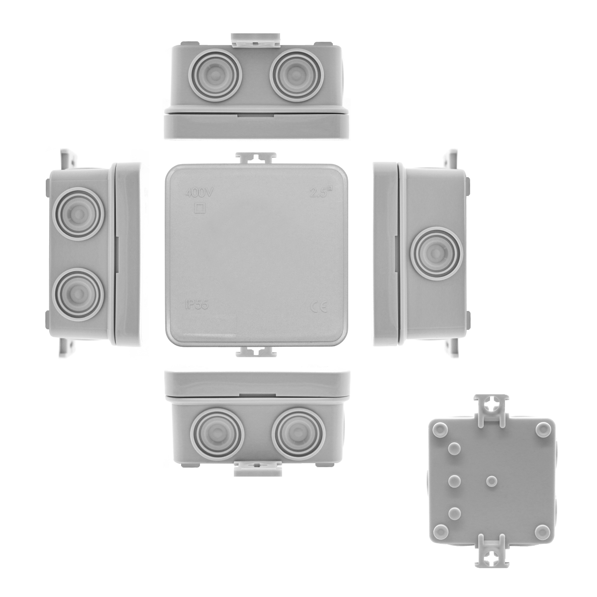 Abzweigdose-75x75x40-04 arli stromverteiler aufputzsteckdose abzweigdose verteilerdose außen aussen wasserdicht feuchtraumdose unterputz aufputz gehäuse kleinverteiler schaltschank ip54 ip65 kabel dose kabeldose außenbereich elektro keller