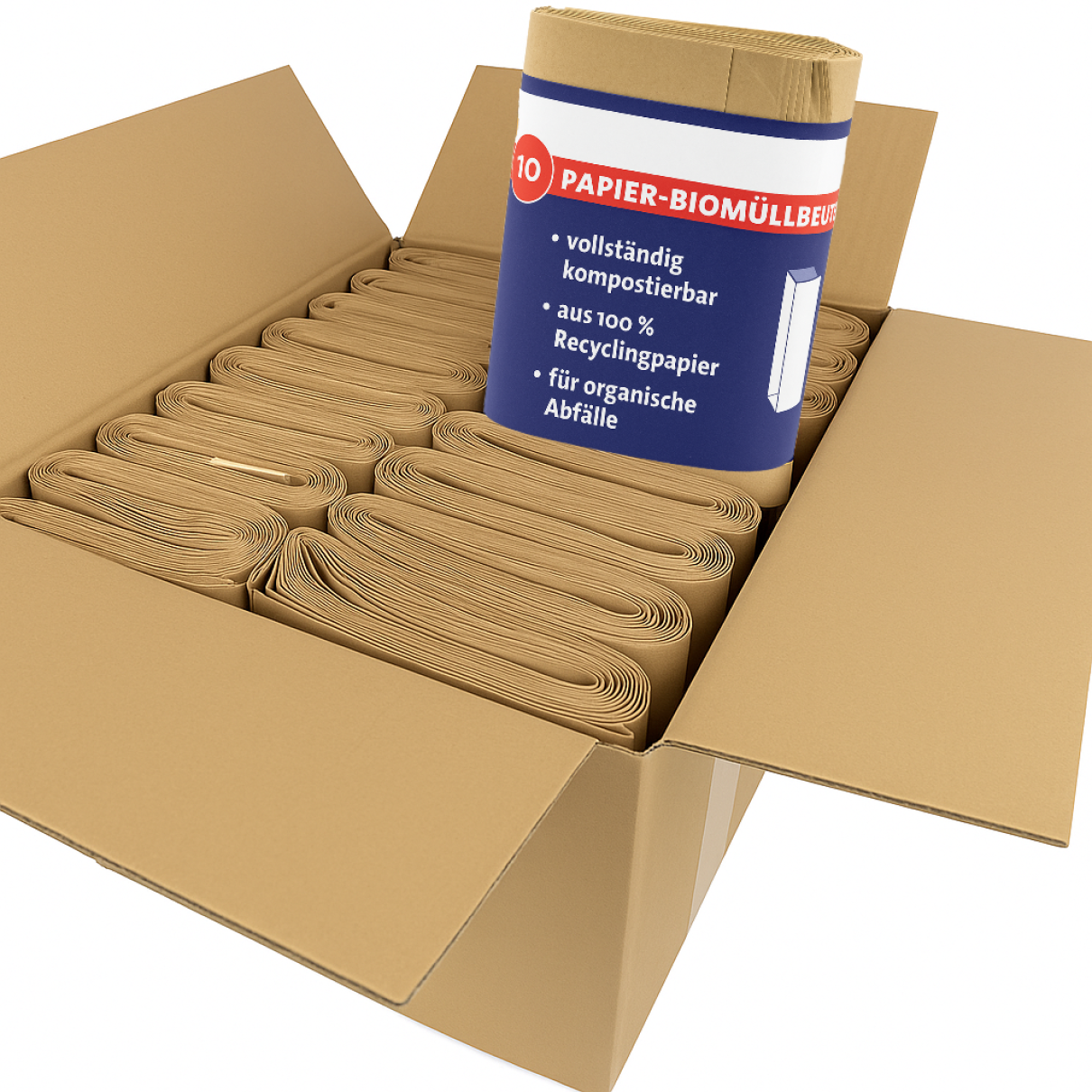 200x Papier Bio Müllbeutel 10L braun 20x16x34cm 70 g/m² Recyclingpapier, kompostierbar & nassfest
